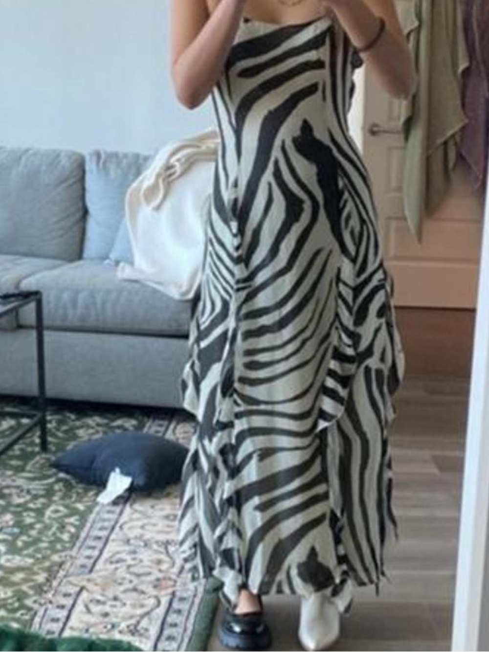 Zebra-Print Maxi Dress in Black and Cream